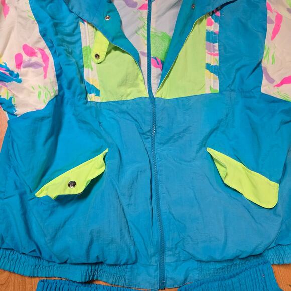 Vintage Isle Plus Track Set Womens 1X Plus Blue Floral Windbreaker Jacket 80s - Picture 5 of 16